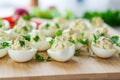 stuffed eggs, deviled eggs on a wooden table Royalty Free Stock Photo