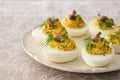 Stuffed eggs with mushrooms, green onions, dill and mayonnaise