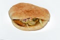 Stuffed Falafel sandwich, a very popular and traditional Egyptian food, a warm pita bread stuffed with crispy hot falafel balls