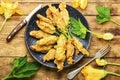 Stuffed fried zucchini flowers,top view Royalty Free Stock Photo