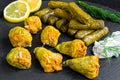 Stuffed grape leaves and squash blossoms Royalty Free Stock Photo