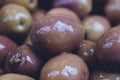 Stuffed green olives and olive oil macro Royalty Free Stock Photo
