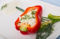 Stuffed half of pepper with brynza, dish of Bulgarian cuisine