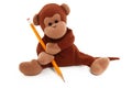 Stuffed Monkey With Pencil Drawing Royalty Free Stock Photo