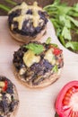 Stuffed mushrooms with eggs, cheese and paprika Royalty Free Stock Photo