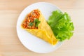 Stuffed Omelet With Carrot Onion Pork Lettuce Tomato in White Di Royalty Free Stock Photo