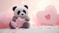 A stuffed panda bear sitting next to a heart shaped object, AI