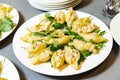 Stuffed Pasta Shells on Arugula Salad Royalty Free Stock Photo