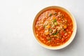 Stuffed pepper soup in bowl on concrete background Royalty Free Stock Photo