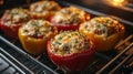 Stuffed peppers with cheese baking in an oven. Royalty Free Stock Photo