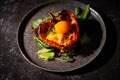 stuffed peppers with egg on dark background Royalty Free Stock Photo