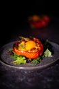 stuffed peppers with egg on dark background Royalty Free Stock Photo