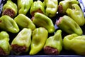 Stuffed peppers with meat on a baking tray Royalty Free Stock Photo