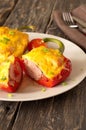 Stuffed peppers with meat, mushrooms, tomatoes and mozzarella ch Royalty Free Stock Photo