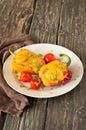 Stuffed peppers with meat, mushrooms, tomatoes and mozzarella ch Royalty Free Stock Photo