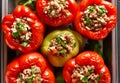 Stuffed peppers with minced meat, rice, onion Royalty Free Stock Photo