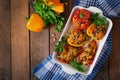 Stuffed peppers with rice, beans and pumpkin Royalty Free Stock Photo