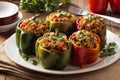 Stuffed Peppers with vegetable rice for lunch