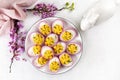 Stuffed Pink Boiled Deviled Eggs with Paprika Royalty Free Stock Photo