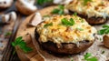 Stuffed portobello mushrooms with melted cheese and herbs