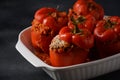 Stuffed red bell peppers with beef meat and rice Royalty Free Stock Photo