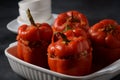Stuffed red bell peppers with beef meat and rice Royalty Free Stock Photo