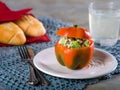 Stuffed red pepper with broccoli salad Royalty Free Stock Photo