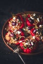 Stuffed Red Pepper with Millet, Chorizo, Feta Cheese and Greek Olive Royalty Free Stock Photo