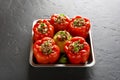 Stuffed red peppers with minced meat, rice, onion Royalty Free Stock Photo