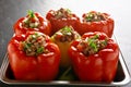 Stuffed red peppers with minced meat, rice, onion Royalty Free Stock Photo