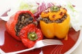 Stuffed red and yellow peppers Royalty Free Stock Photo