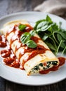 stuffed with ricotta cheese and spinach. Selective focus. Royalty Free Stock Photo