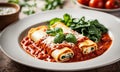 stuffed with ricotta cheese and spinach. Selective focus. Royalty Free Stock Photo