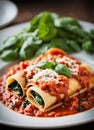 stuffed with ricotta cheese and spinach. Selective focus. Royalty Free Stock Photo