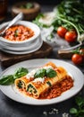 stuffed with ricotta cheese and spinach. Selective focus. Royalty Free Stock Photo