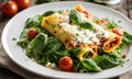 stuffed with ricotta cheese and spinach. Selective focus. Royalty Free Stock Photo