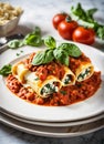 stuffed with ricotta cheese and spinach. Selective focus. Royalty Free Stock Photo