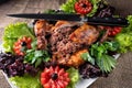 Stuffed roast duck with vegetables and herbs Royalty Free Stock Photo