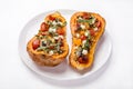 Two Halves of Stuffed Roasted Butternut Squash