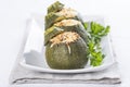 Stuffed round courgettes with grated cheese Royalty Free Stock Photo