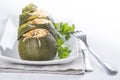 Stuffed round courgettes with grated cheese Royalty Free Stock Photo