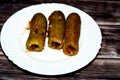 Stuffed squash, courgette, marrow, mahshi, or zucchini filled with white rice, onion, parsley, dill and coriander