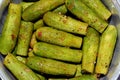 Stuffed squash, courgette, marrow, mahshi, or zucchini filled with white rice, onion, parsley, dill and coriander, selective focus Royalty Free Stock Photo