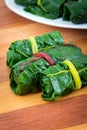 Stuffed swiss chard leaves rolls