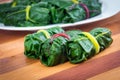 Stuffed swiss chard leaves rolls