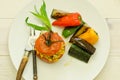 Stuffed tomatoes with rice and roasted vegetables Royalty Free Stock Photo