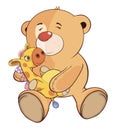 A stuffed toy bear cub and a toy giraffe cartoon Royalty Free Stock Photo