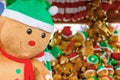 Stuffed toy gingerbread man on display awarded as winning prizes at Winter Wonderland in London