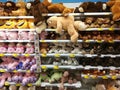 Stuffed toys on shelves in a shop