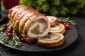 Stuffed turkey breast roll for Christmas dinner Royalty Free Stock Photo